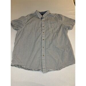 American Rag‎ Short Sleeve Button Up Collared Grey/white Striped Men's Size XXL